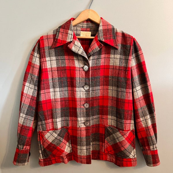 1950s Distressed Vintage Wool Plaid Pendleton 49er Shirt Jacket