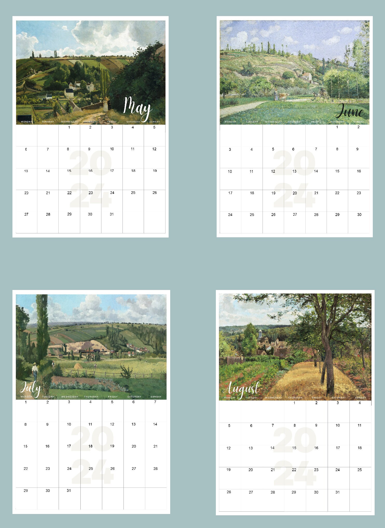 2024 Calendar. Large Size Desk Calendar. Christmas Gift. New Year Gift