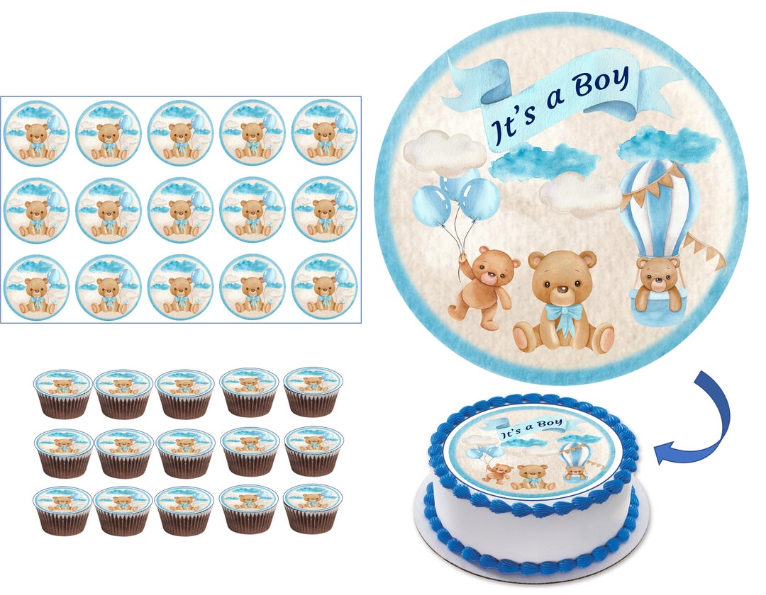 TEDDY BEAR Edible Image Cake Topper Combo-baby Blue BEAR/ Icing Sheets ...