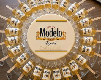 Modelo beer transfer Gelatina edible image for jelly art topper printed in wafer paper/Bond regular paper 8" round+24 small 1.5" gelapaletas