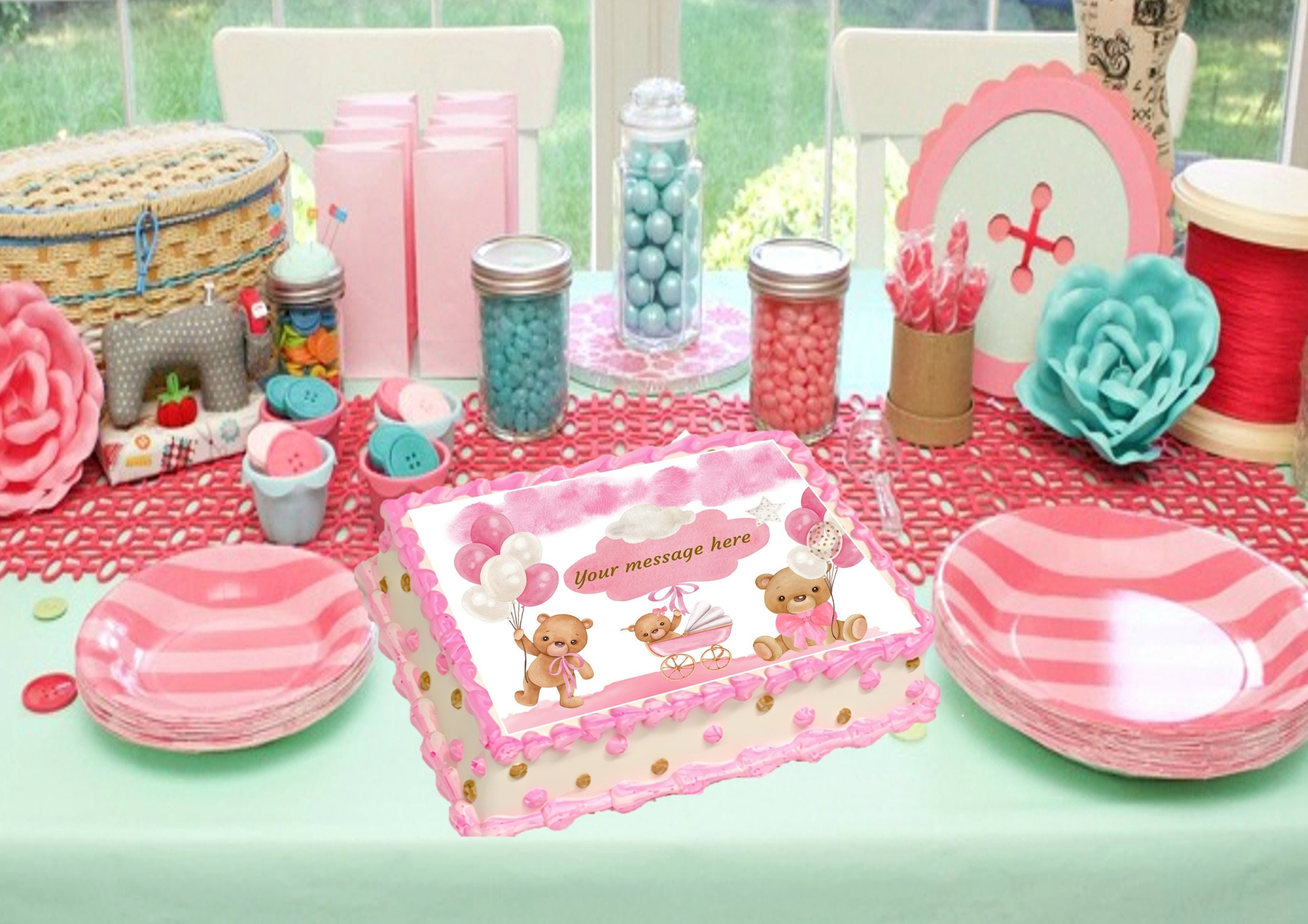 Baby Girl Teddy Bear Edible Cake Topper 15 Circles 2 - Etsy