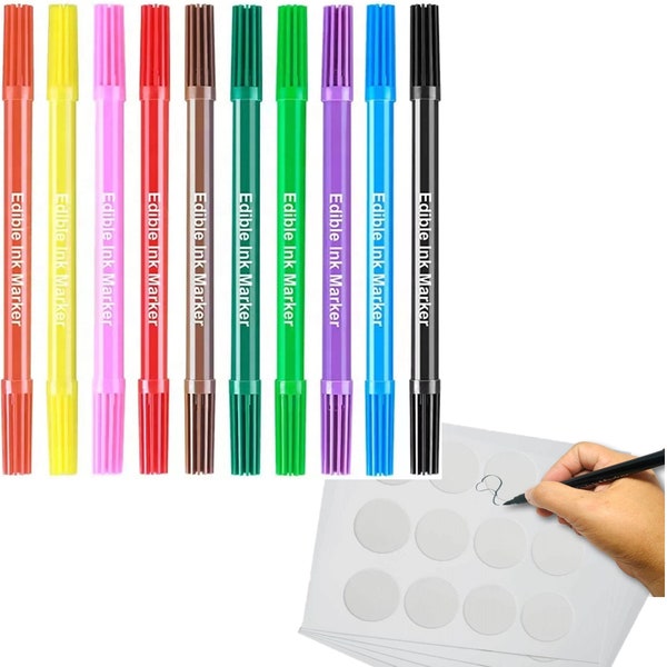 Edible Coloring Marker Pens Set of 10 Edible Colors dual tips cookie includes 12 edible icing circles for cake cupcake