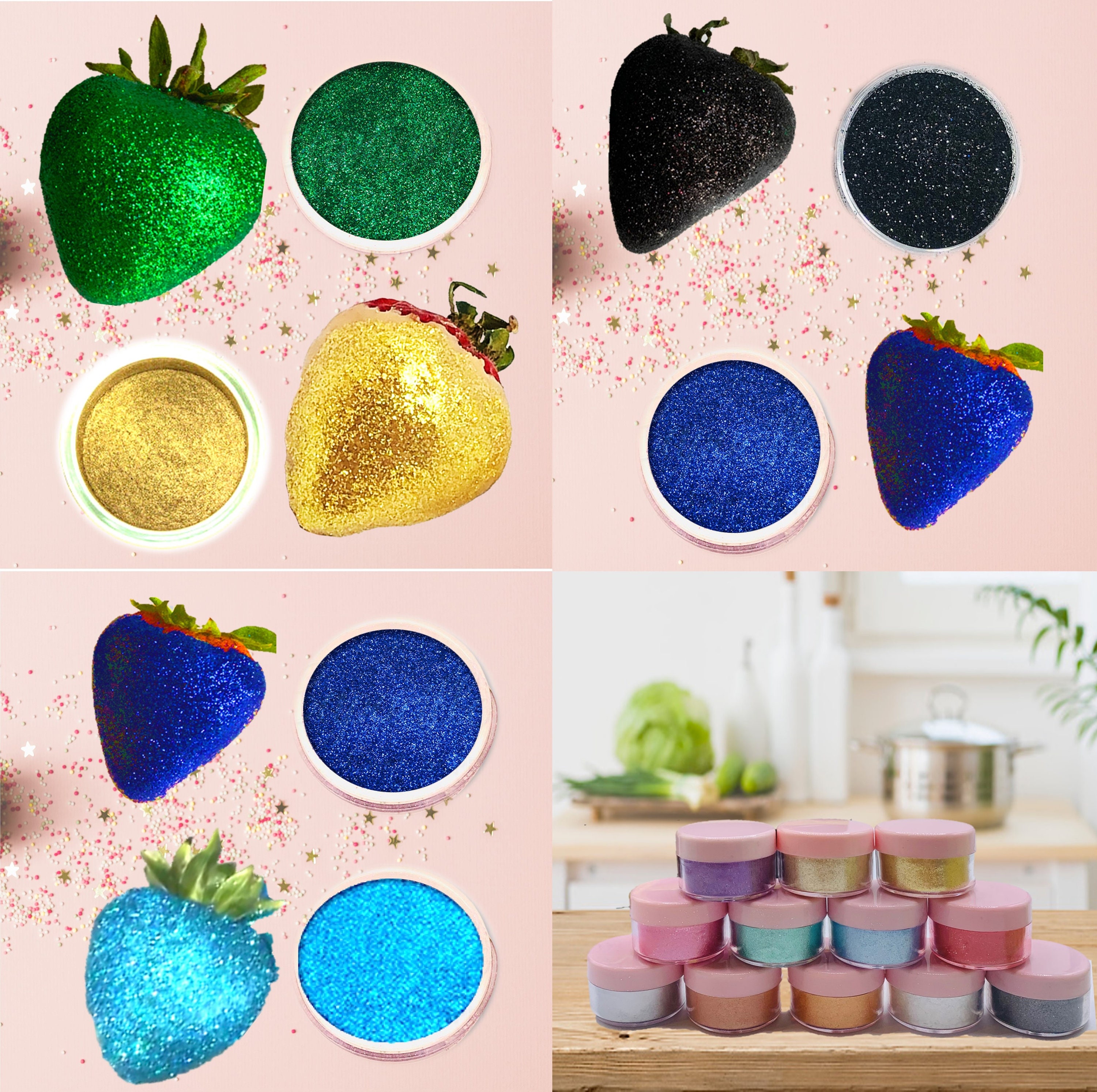 Edible Glitter 11+1 Colors Set, Food Grade Luster Dust, Edible Glitter for  Drinks, Beer, Cake Decorating, Chocolates, Fondant, Strawberries, Cupcakes