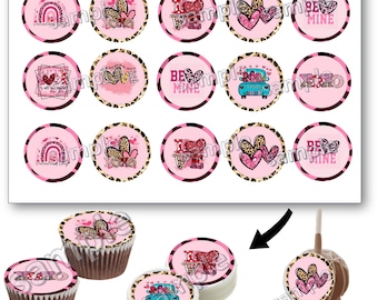 Valentine's Day edible image for cupcake, Oreo covered, cookies and more, 15 round 2" each. PRECUT party supplies decor.Animal Print pattern