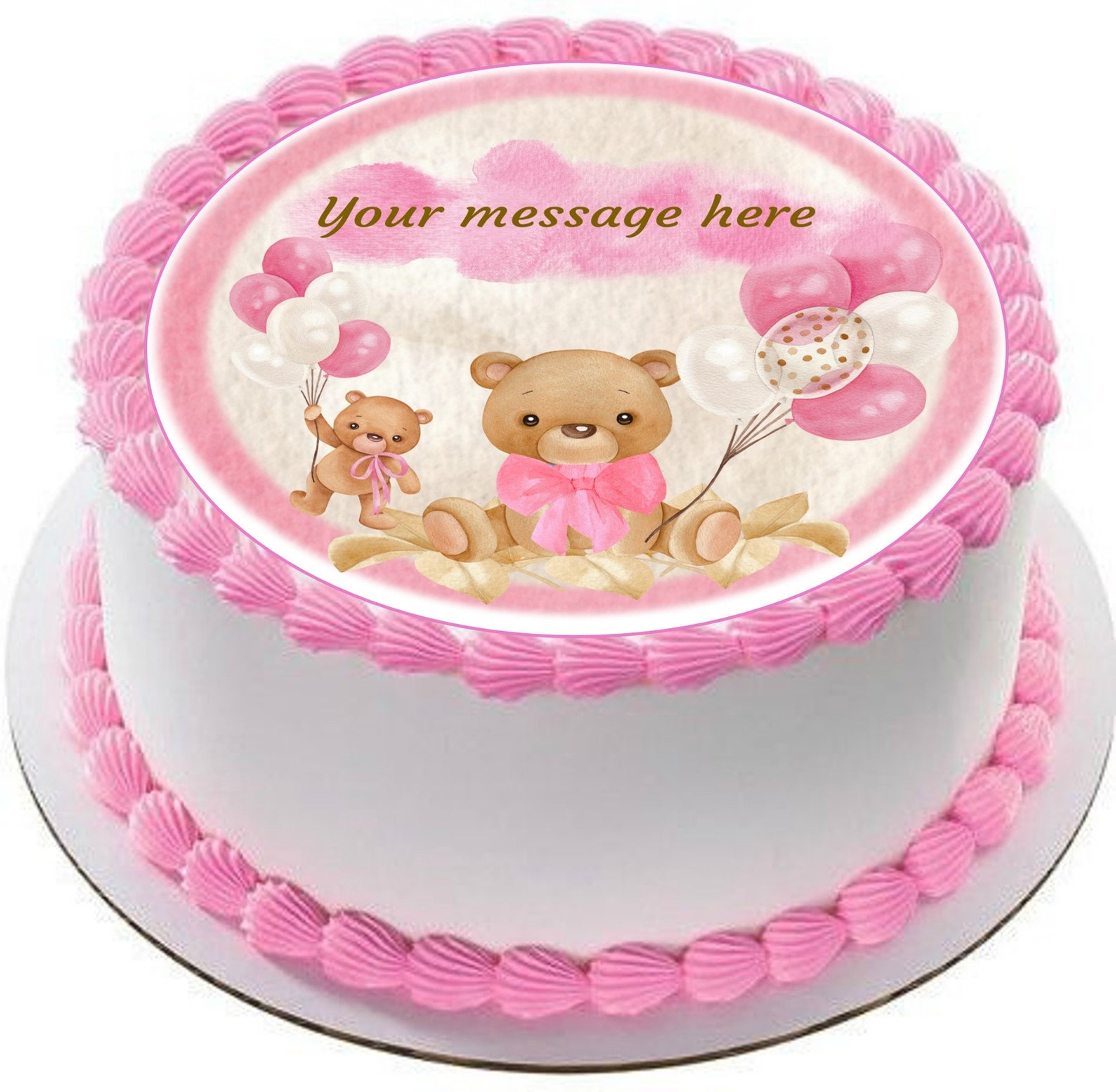 Baby Girl TEDDY BEAR Image Cake Topper Combo-pink BEAR Edible Cake ...