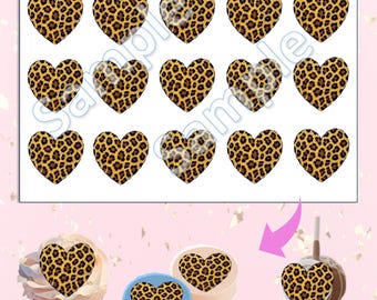 Animal print edible image cupcake, Oreo cookies topper, Icing sheets/Leopard edible decoration 2" each 15 hearts Precut.
