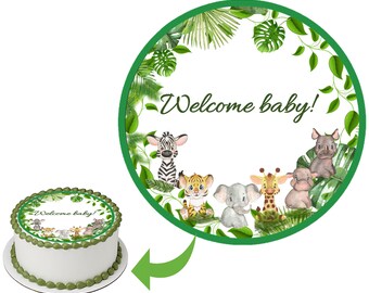 Safari animals edible image cake topper, cute jungle baby shower animal, edible sheets /Welcome baby Theme/Edible Party supplies decoration