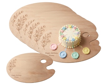 Personalized Wooden Artist Palette CakeBoard Custom Laser Engraved Name & Logo | Paint Your Cake Birthday Workshop Party Activity Pack 12