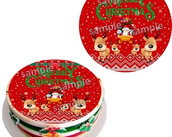 Red Merry Christmas Edible image cake topper for jelly art, Impresiones y transfer para gelatinas Gelapaletas papel de arroz o papel bond
