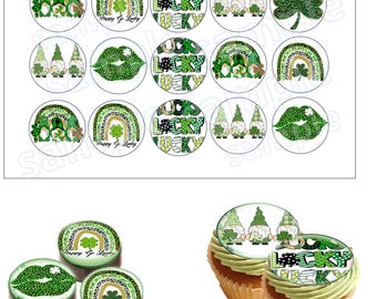 St Patrick edible topper Oreo chocolate covered 15pc for cookie decoration green rainbow  clover 2"each PRECUT