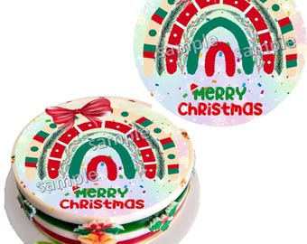 Rainbow Christmas Edible image cake topper for jelly art, Impresiones y transfer para gelatinas Gelapaletas papel de arroz o papel bond