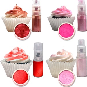 Edible glitter spray LUSTER DUST set, powder pump dispenser, Metallic Dust, 5 gr each for cake decoration, Food chocolate paint (Valentine)