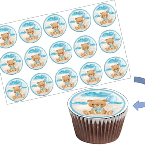 TEDDY BEAR Edible Image Cake Topper Combo-baby Blue BEAR/ Icing Sheets ...
