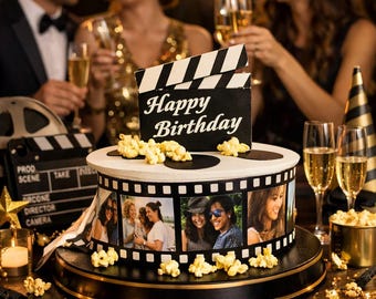 Custom Edible Film Strip Cake Topper Personalized Your Own Photos Movie Cinema Birthday Cake Photo Collage Retro Filmstrip