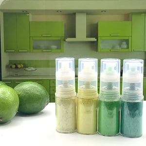 Edible glitter spray LUSTER DUST set, powder pump dispenser, Metallic Dust, 5 gr each for cake decoration, Food chocolate paint (Lime)