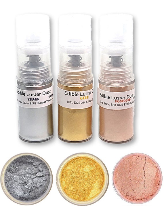 3 Pack Edible Luster Dust gold Rosegold and Silver Powder Spray