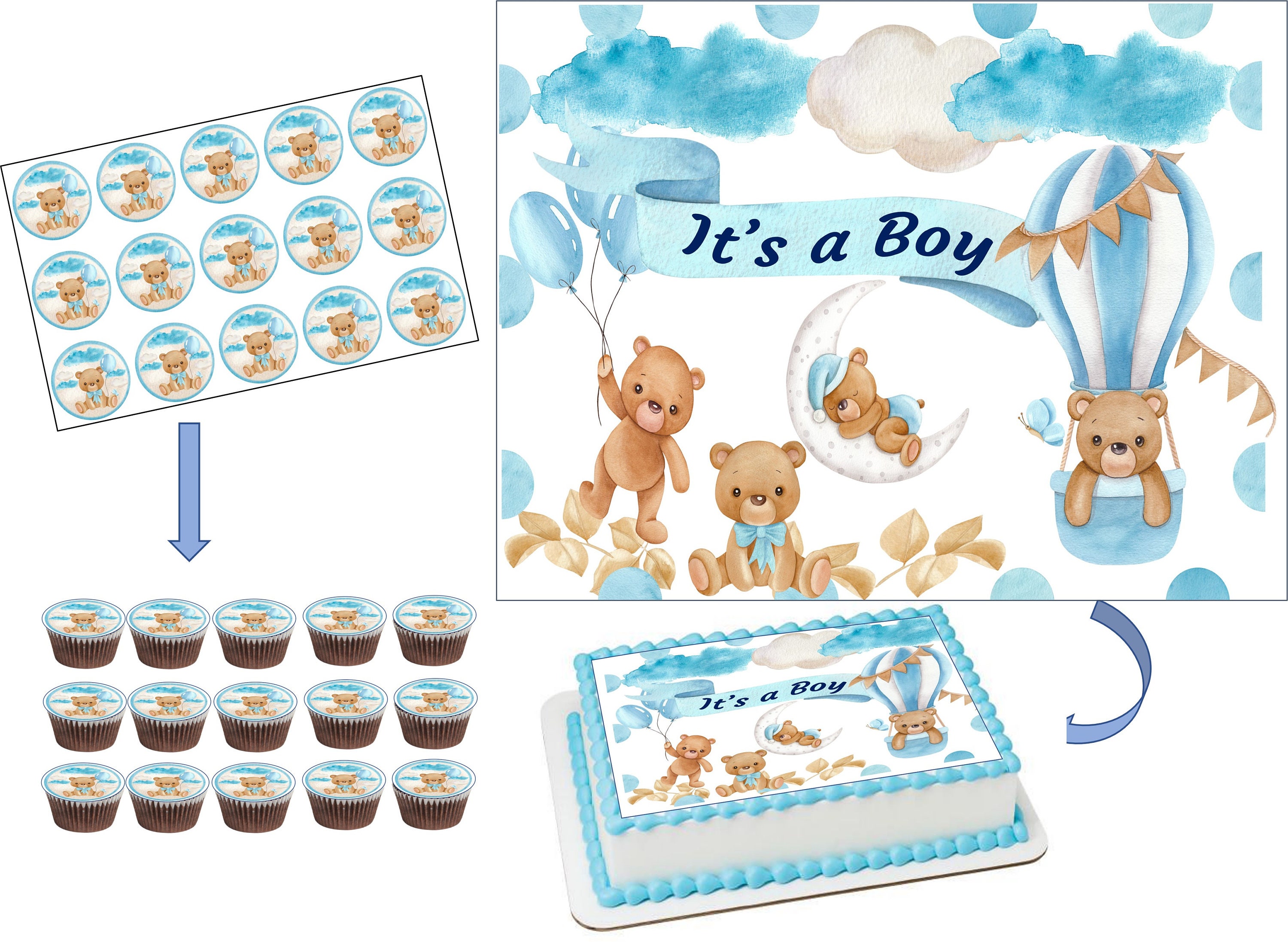 TEDDY BEAR Image Edible Cake Topper Baby BEAR Icing Sheets/baby Shower ...