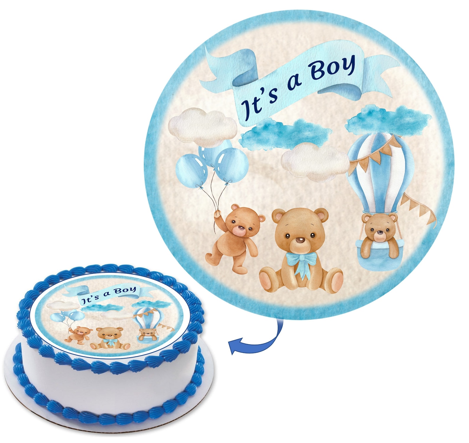 TEDDY BEAR Edible Image Cake Topper Combo-baby Blue BEAR/ Icing Sheets ...