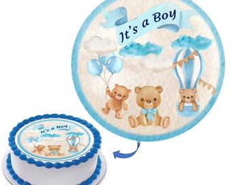 TEDDY BEAR image cake topper Combo- Birthday BEAR edible Cake Topper Icing sheets/Baby shower edible decoration 8" round Not precut