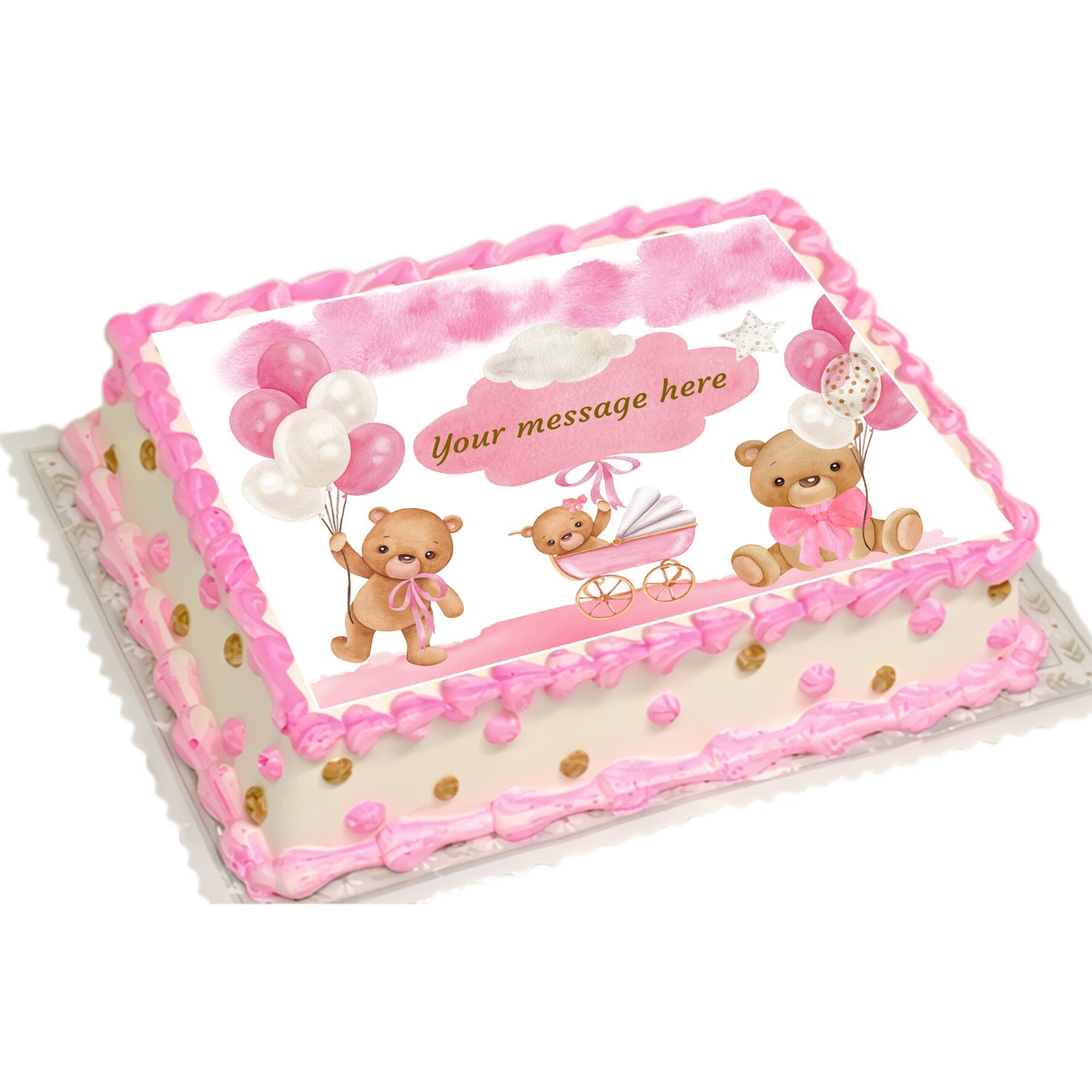 Baby Girl TEDDY BEAR Image Cake Topper- Pink BEAR Edible Cake Topper ...