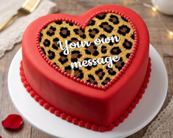 Leopard Print Edible Cake Topper Heart Shape Custom Cheetah Animal Print Icing Sheet