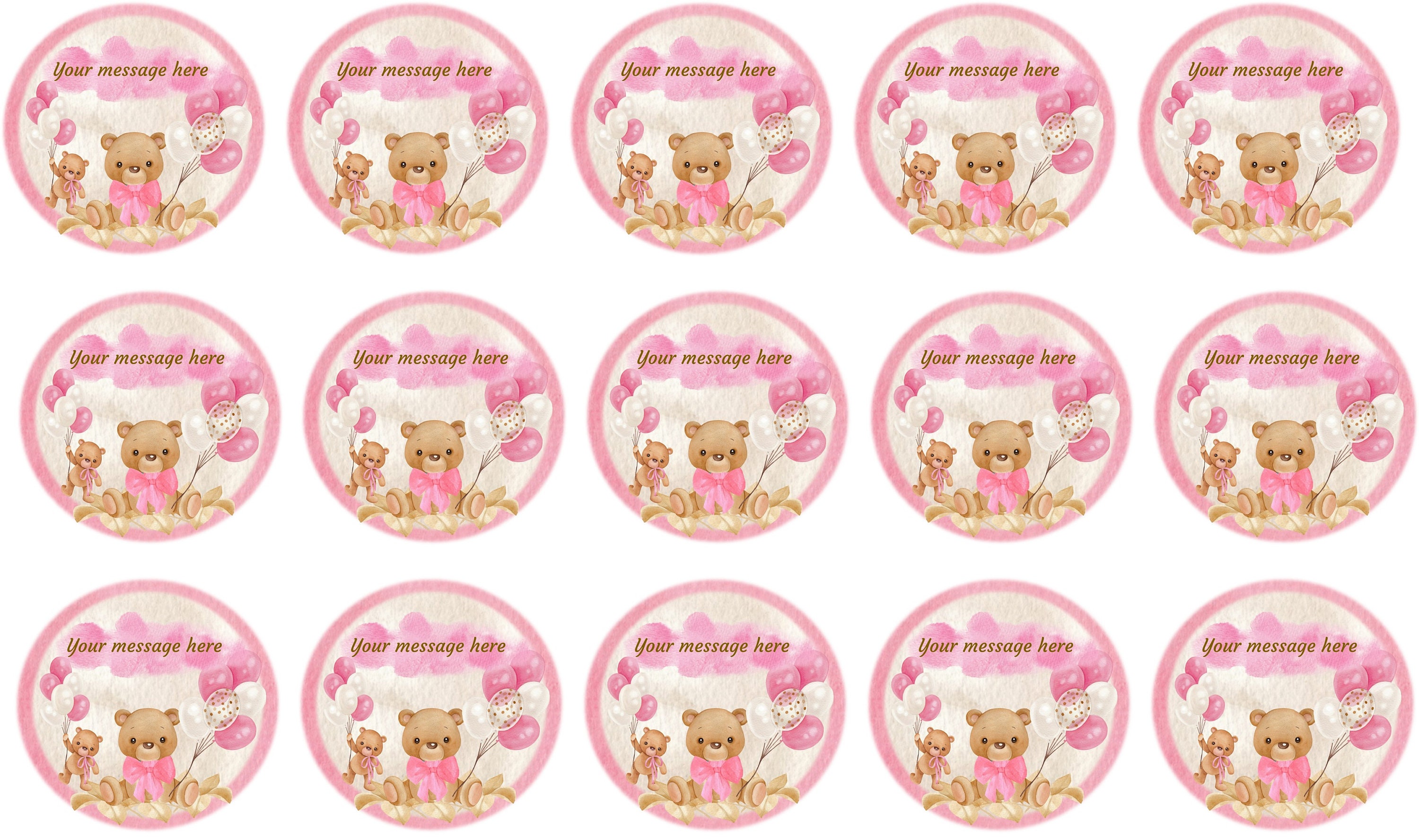 Baby Girl Teddy Bear Edible Cake Topper 15 Circles 2 - Etsy