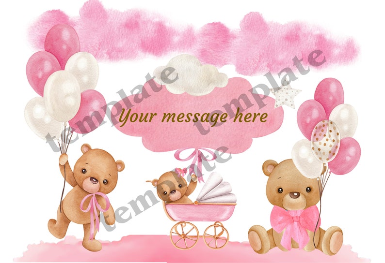 Baby Girl TEDDY BEAR Image Cake Topper- Pink BEAR Edible Cake Topper ...