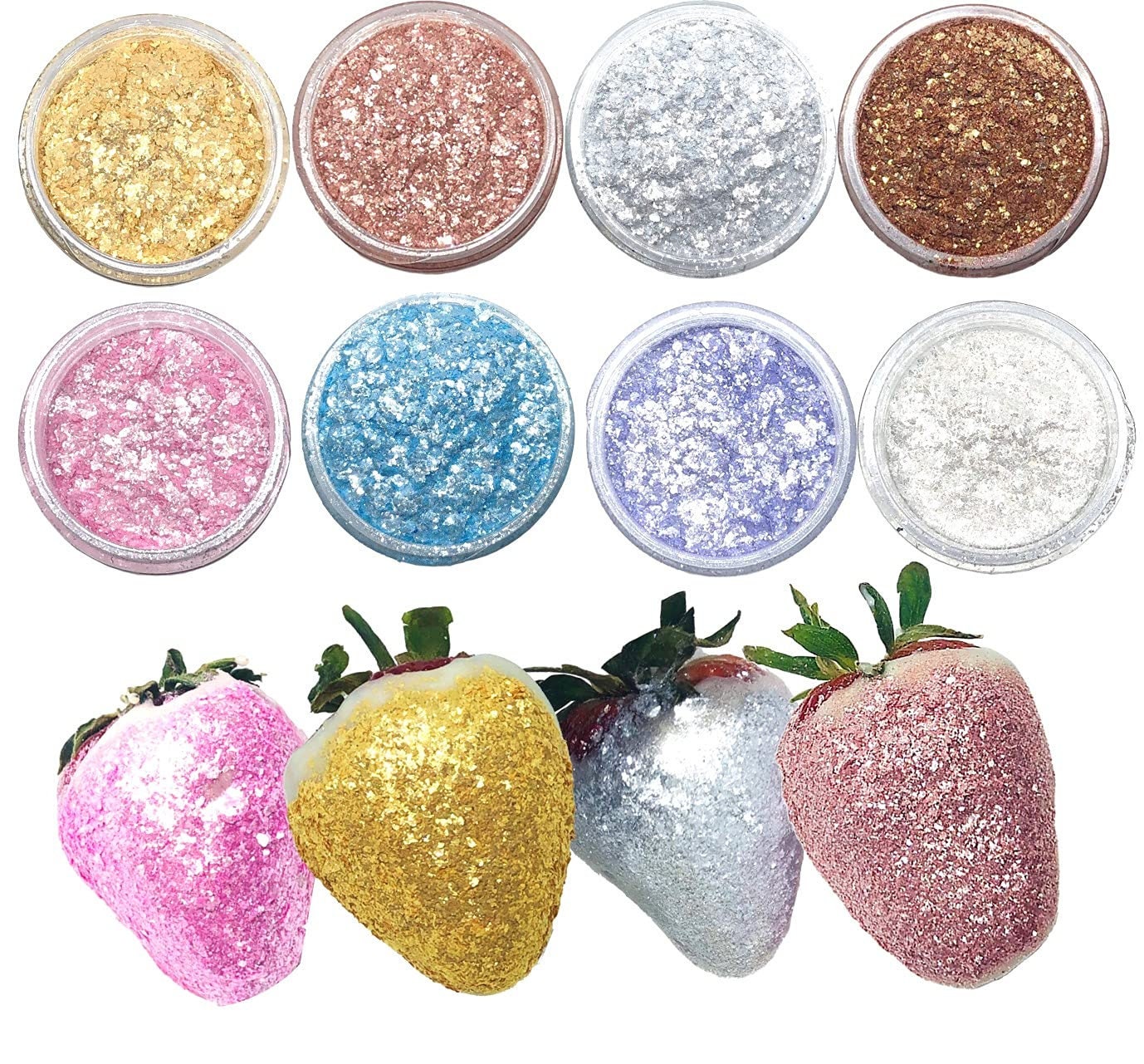 Glitter commestibili al 100% per la decorazione di torte, set da 8 pezzi da  utilizzare su cupcake, fragole, cioccolato, fondente arrotolato, biscotti,  bevande e altro -  Italia