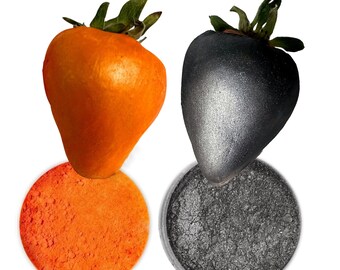 Noir & Orange Poussière de lustre comestible pour la décoration de gâteaux, 5 gr Chaque fraise chocolat recouvert / colorant en poudre fondante Nourriture de peinture, 2 PACK