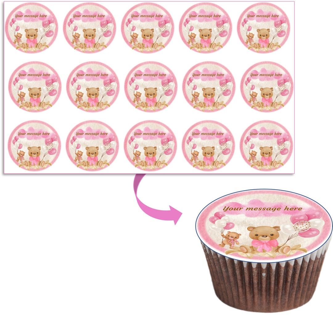 Baby Girl Teddy Bear Edible Cake Topper 15 Circles 2 - Etsy