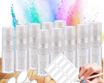 Powder spray bottle /Clear fine mist Powder Sprayer pump dispenser container PET Bottle Includes 12 Labels + funnels