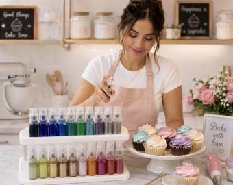 Edible Glitter Spray Set 20 Colors – Luster Dust Metallic Food Grade Glitter Paint Pump Spray Powder for Cake Decorating 5g Each Bottle