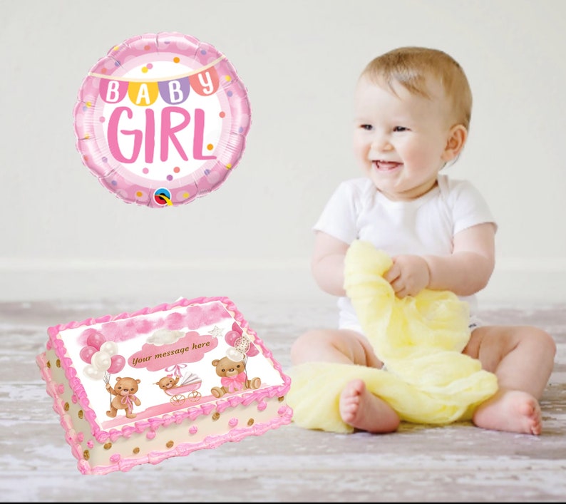 Baby Girl TEDDY BEAR Image Cake Topper- Pink BEAR Edible Cake Topper ...