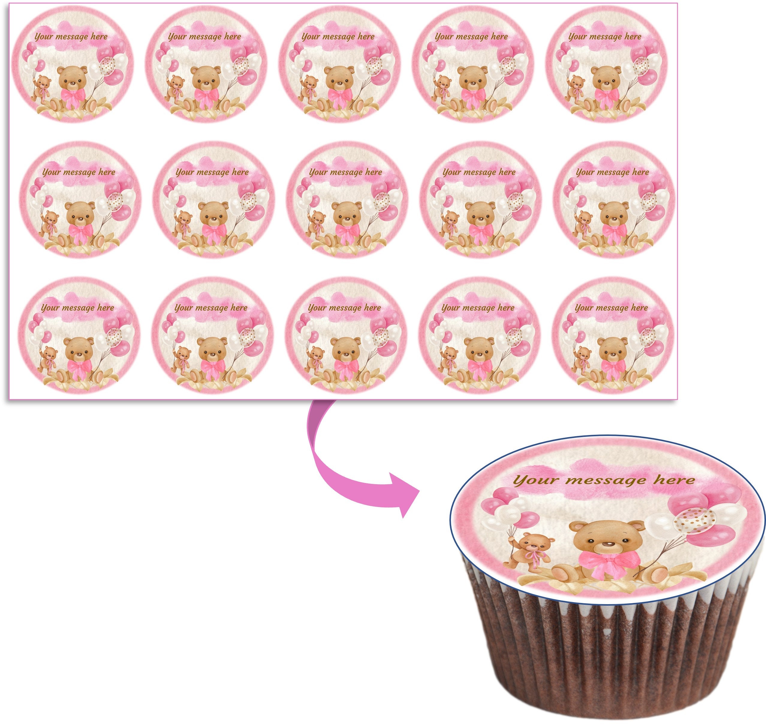 Baby Girl TEDDY BEAR Edible Image Cake Topper Combo-baby Pink BEAR ...