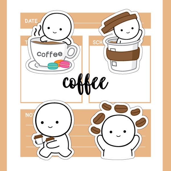 F070 Happy Coffee Time Planner Stickers Hand-Drawn Clip art Instant Download PNG file