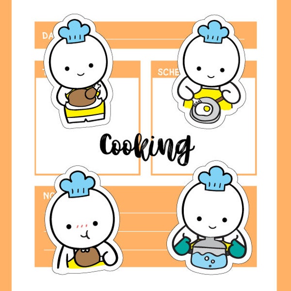 F005 Cooking Planner Stickers Hand-Drawn Clip art Instant Download PNG fichier