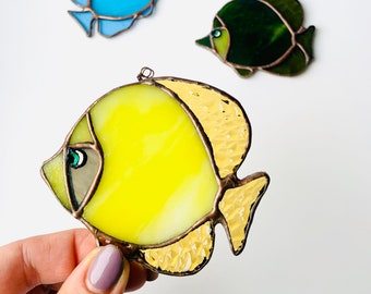 Stained Glass Fish Creative underwater art Unique sea creature decor Handcrafted fish   Oceanic glass masterpiece Coastal glasswork