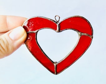 Stained Glass Red Heart Suncatcher Hanging Window Ornament Mother&#39;s Day gift Lovely handcrafted gift Heart ornament Valentine gift