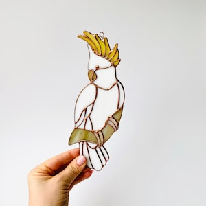 Vitrail perroquet blanc Cacatoès Ara Perroquet Décoration de fenêtre Nature Ornement Image Accueil Panneau de rayon de soleil Pendentif Fenêtre murale