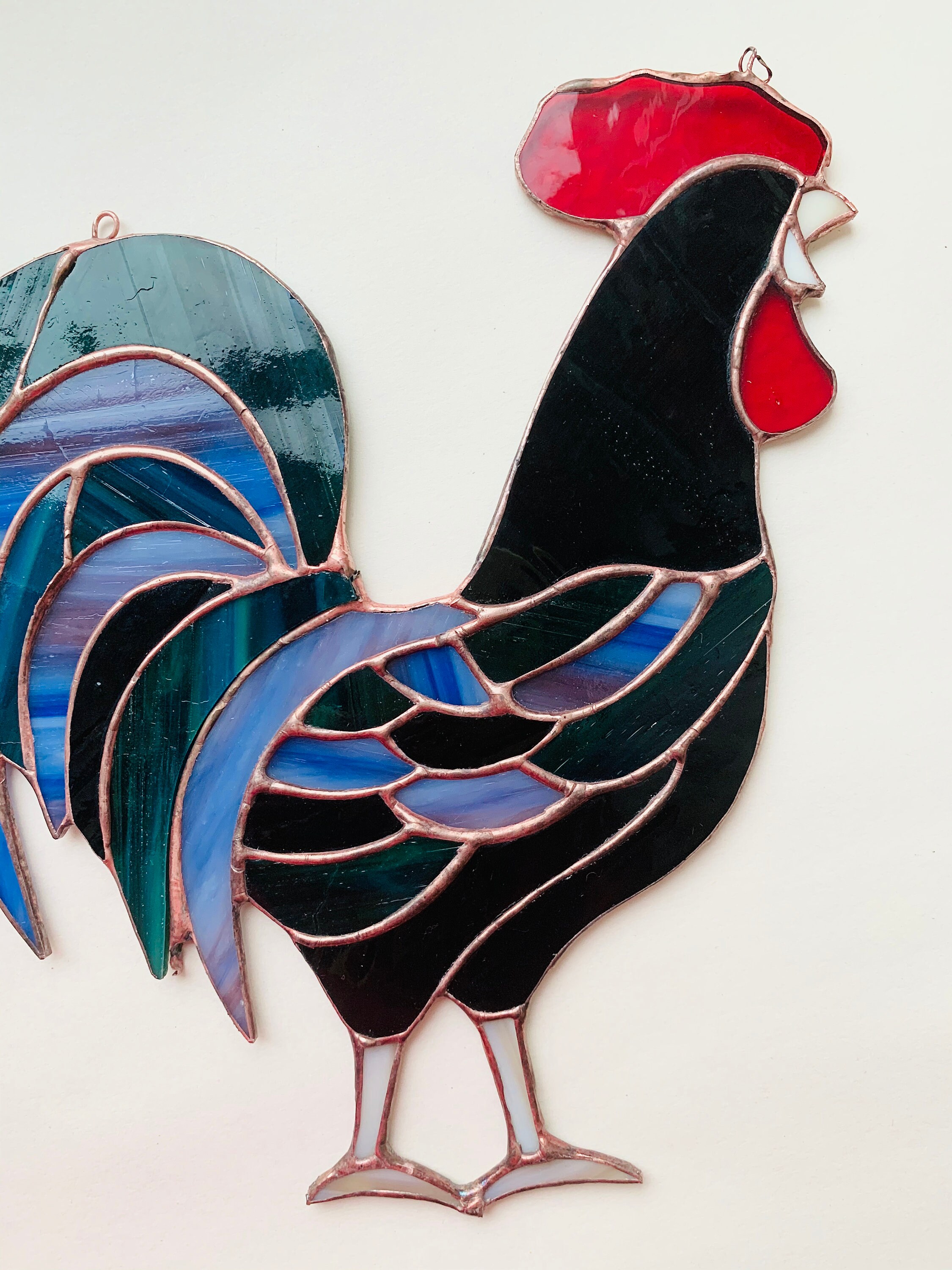 Stained Glass Rooster suncatcher Nature Home Chicken Decor Etsy