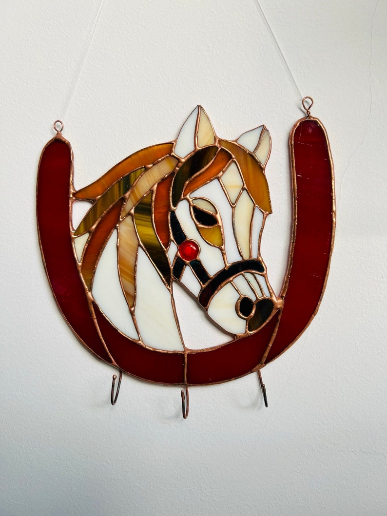 Stained glass key rack Horse motif Functional art Home decor charm Best gift Organize in style Home accessories Gifts for horse lovers image 6