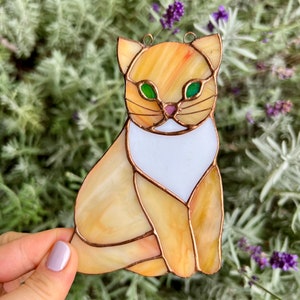 Handmade Cat Stained Glass Suncatcher window hangings decoration gift for cat lover Mother's Day Custom suncatcher image 5