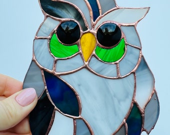 Stained glass owl Artistic whimsy Home decor magic Unique giftIdeas Window art Wedding decor Customized art Owl lovers Enchanting spaces