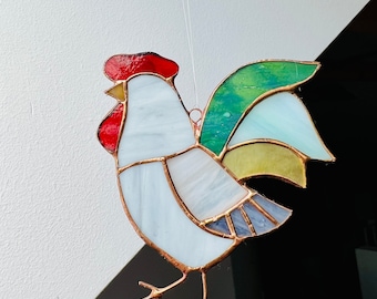 Stained Glass Rooster suncatcher Positive Energy Decor window hanging Decorative Ornament Garden decor Rooster bird Window Decoration