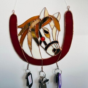 Stained glass key rack Horse motif Functional art Home decor charm Best gift Organize in style Home accessories Gifts for horse lovers image 2