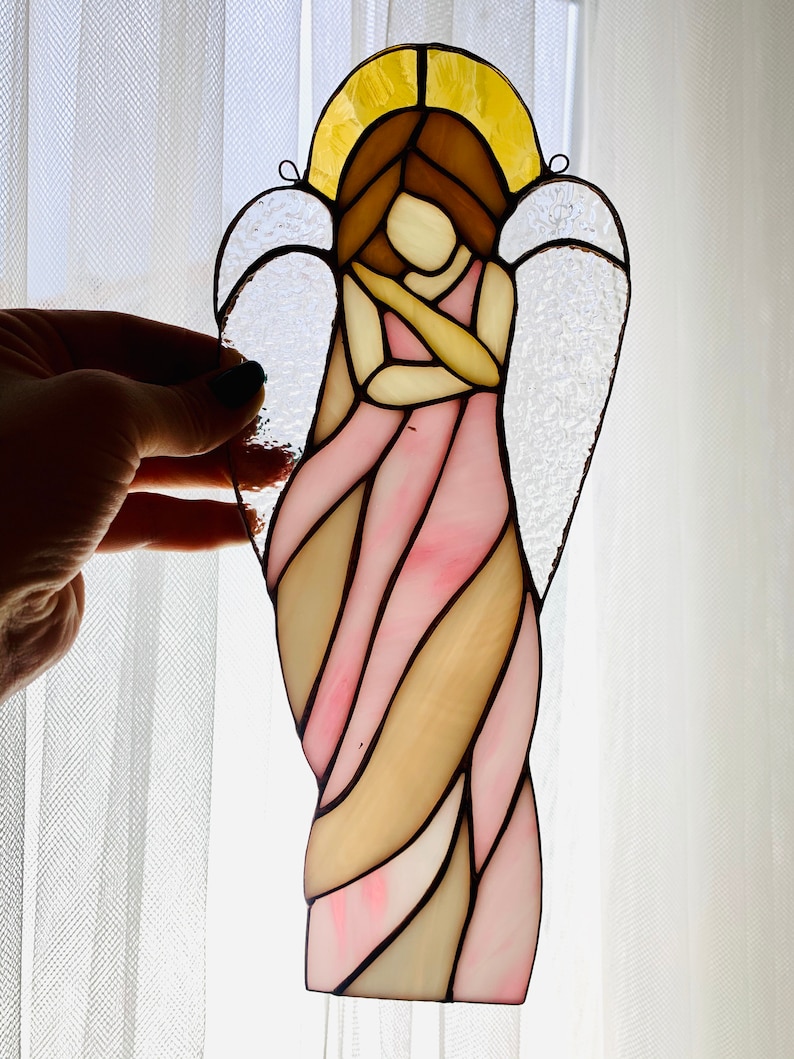 Stained glass Angel Sun catcher Angel Ornament Guardian Angel Gift Baby room decor Missing you gift image 8