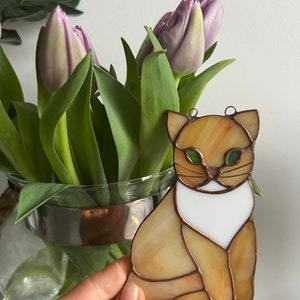 Handmade Cat Stained Glass Suncatcher window hangings decoration gift for cat lover Mother's Day Custom suncatcher image 3