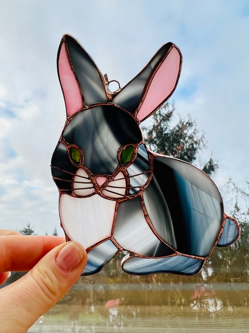 Stained Glass Hare Rabbit nature gift Bunny suncatcher Wildlife Art Rabbit Lovers Easter Bunny Easter Decoration Glass Rabbit image 9