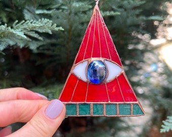 Stained Glass Eye of Horus Suncatcher Ra Eye Egyptian Amulet Health Protection Symbol Egypt Hieroglyphs Window Hanging Spiritual Suncatcher