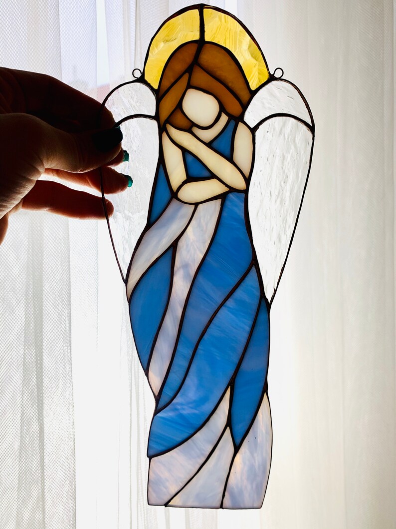 Stained glass Angel Sun catcher Angel Ornament Guardian Angel Gift Baby room decor Missing you gift image 6